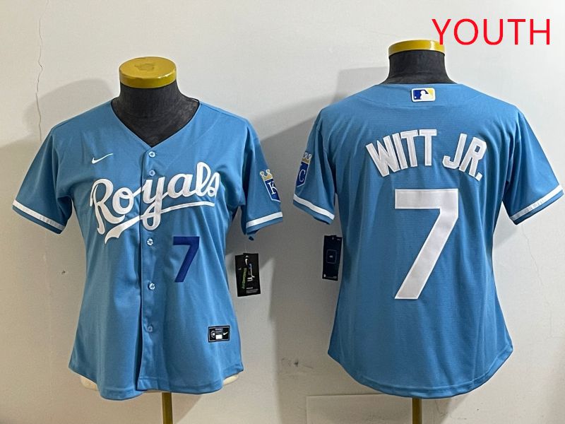 Youth Kansas City Royals #7 Witt jr Light Blue Game 2025 Nike MLB Jersey style 4->youth mlb jersey->Youth Jersey
